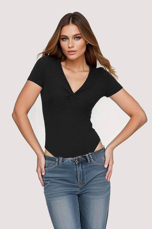 CWSBSS0050_SEXY SLIM FIT KNOT FRONT RIBBED BODYSUIT