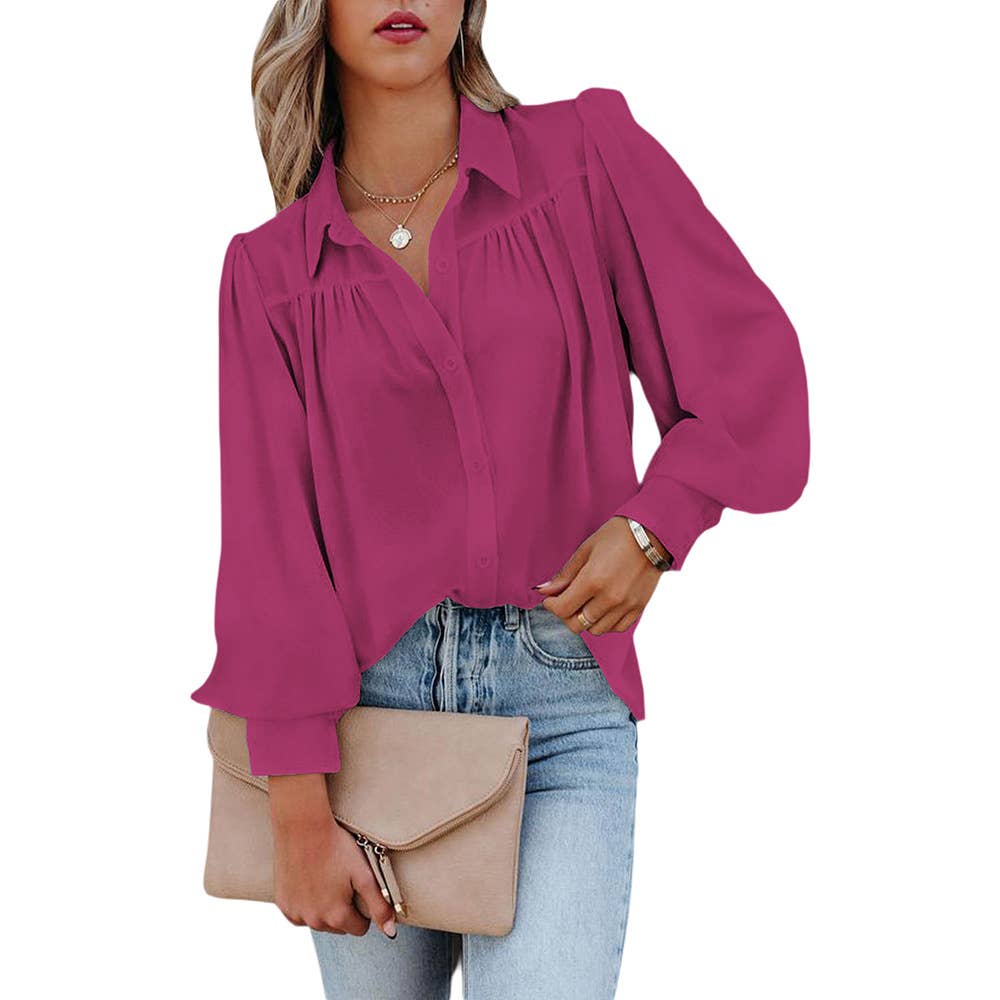 CASUAL SOLID COLOR THIN PULLOVER BLOUSE WOMAN