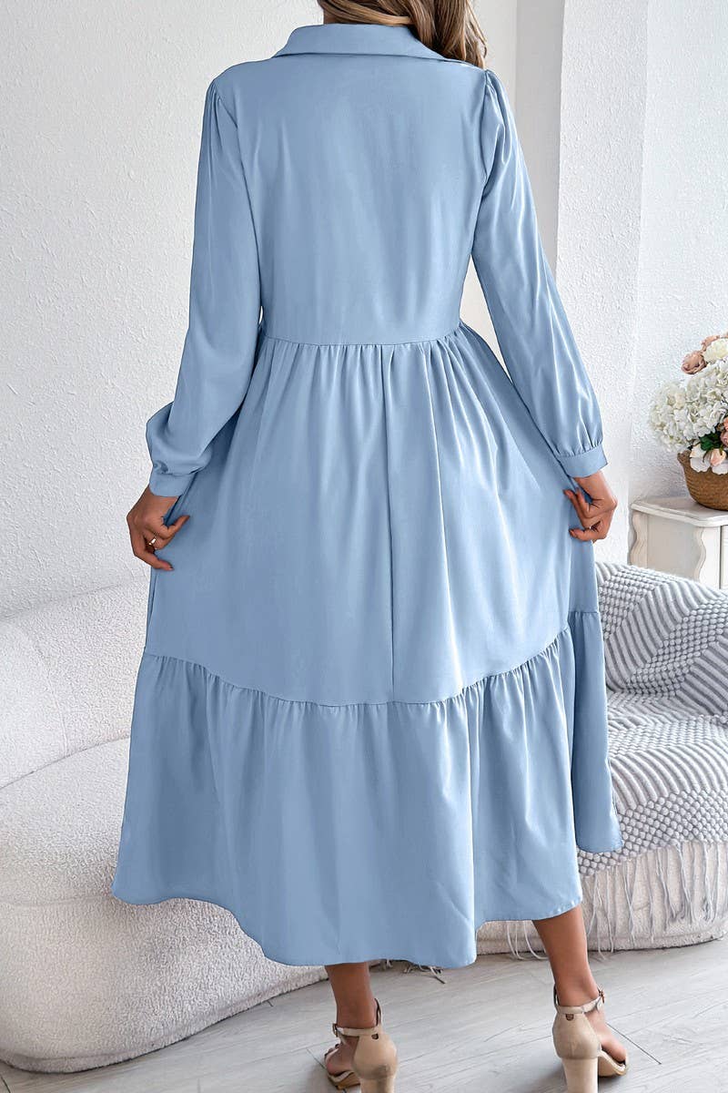 CWDMD6027_LOOSE FIT RUFFLE TRIM LONG SLEEVE SHIRT DRESS