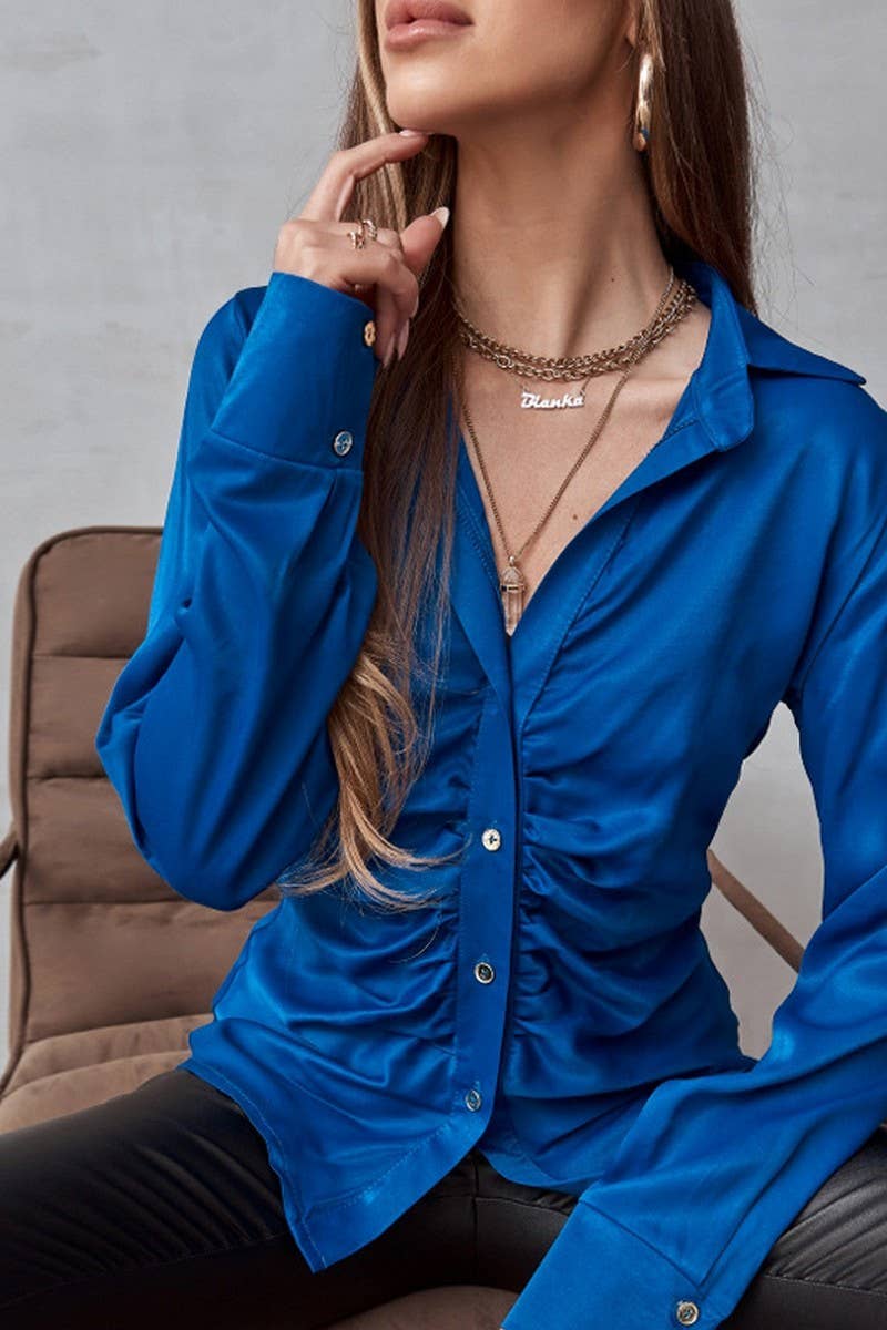 CWTBLL3697_SPRING AND AUTUMN PURE COLOR ELEGANT SHIRT