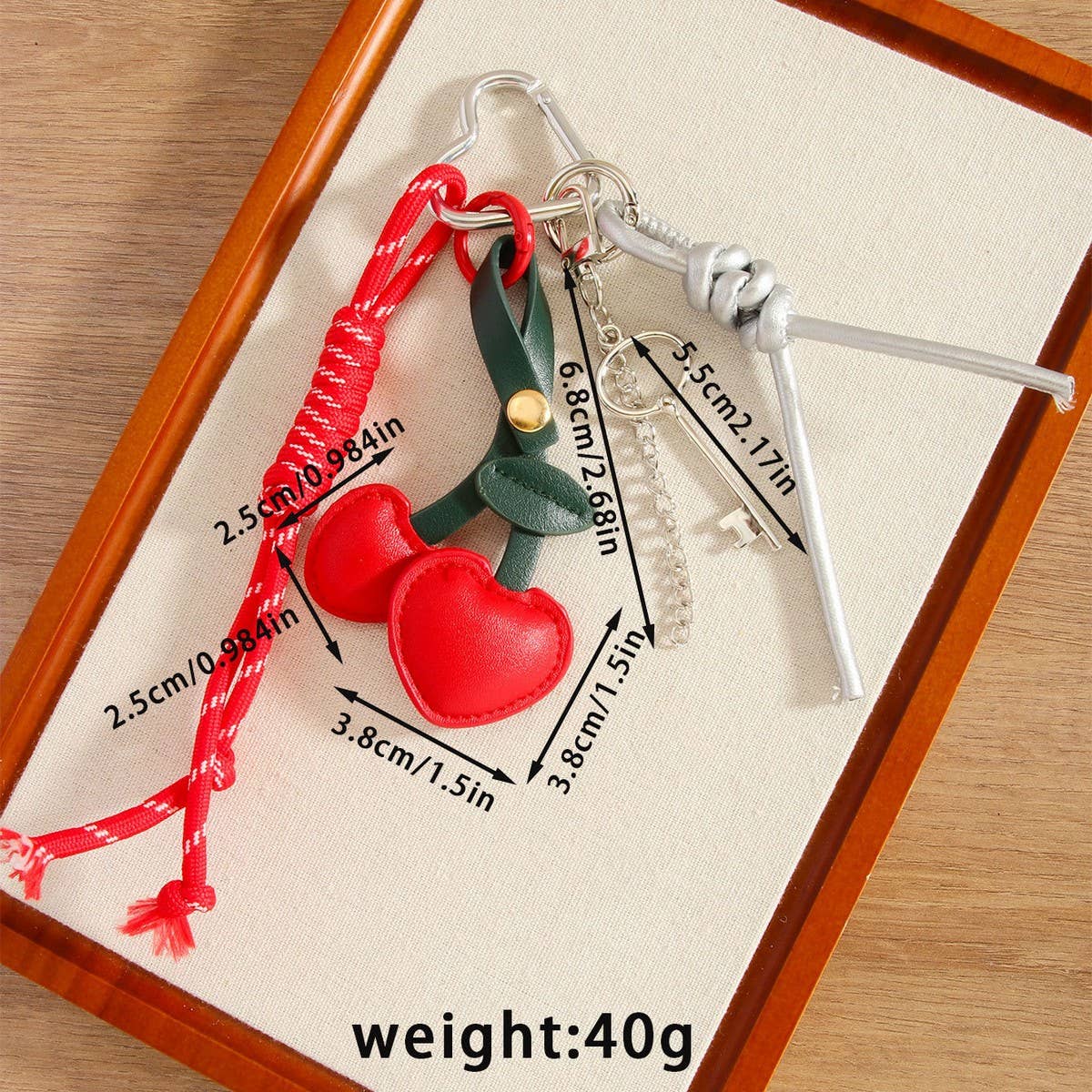 Retro Cherry Fruit Keychain with PU Detail_CWMM7632