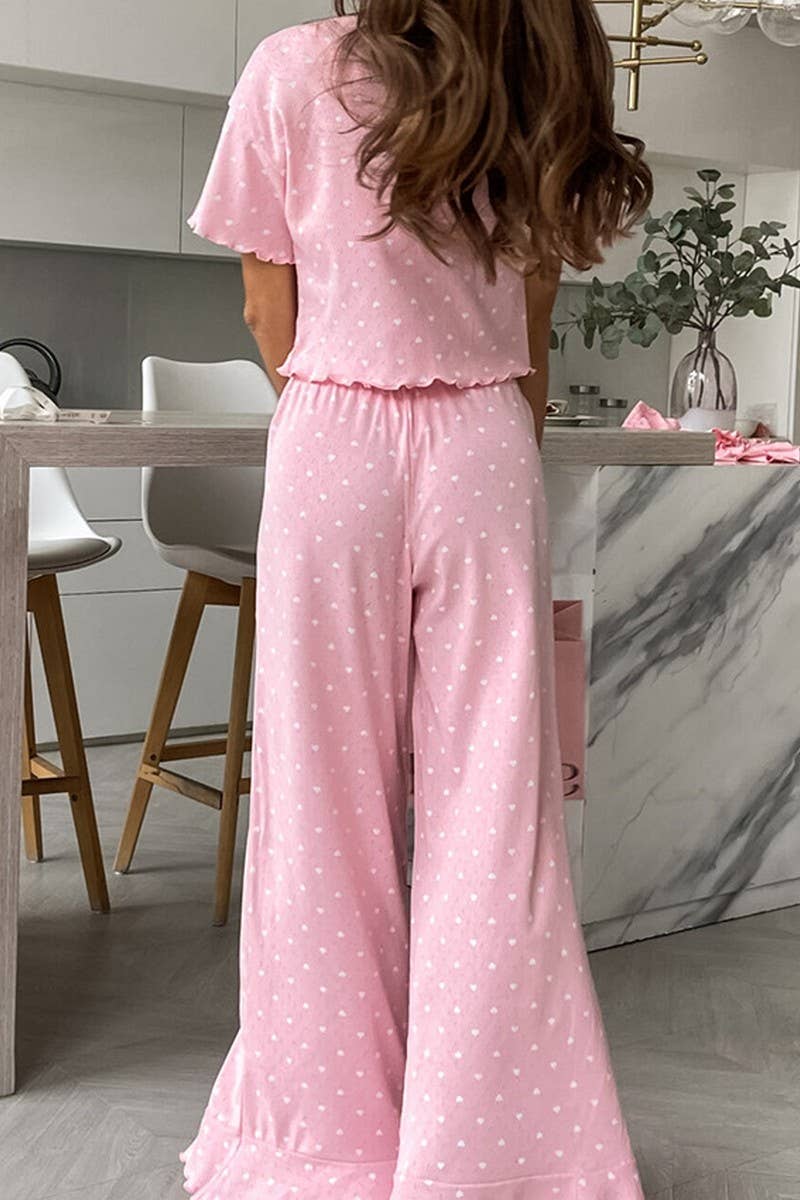 CWSPJ00527_HEART PRINT PAJAMA SET WOMEN SHORT SLEEVE LOUNGEW