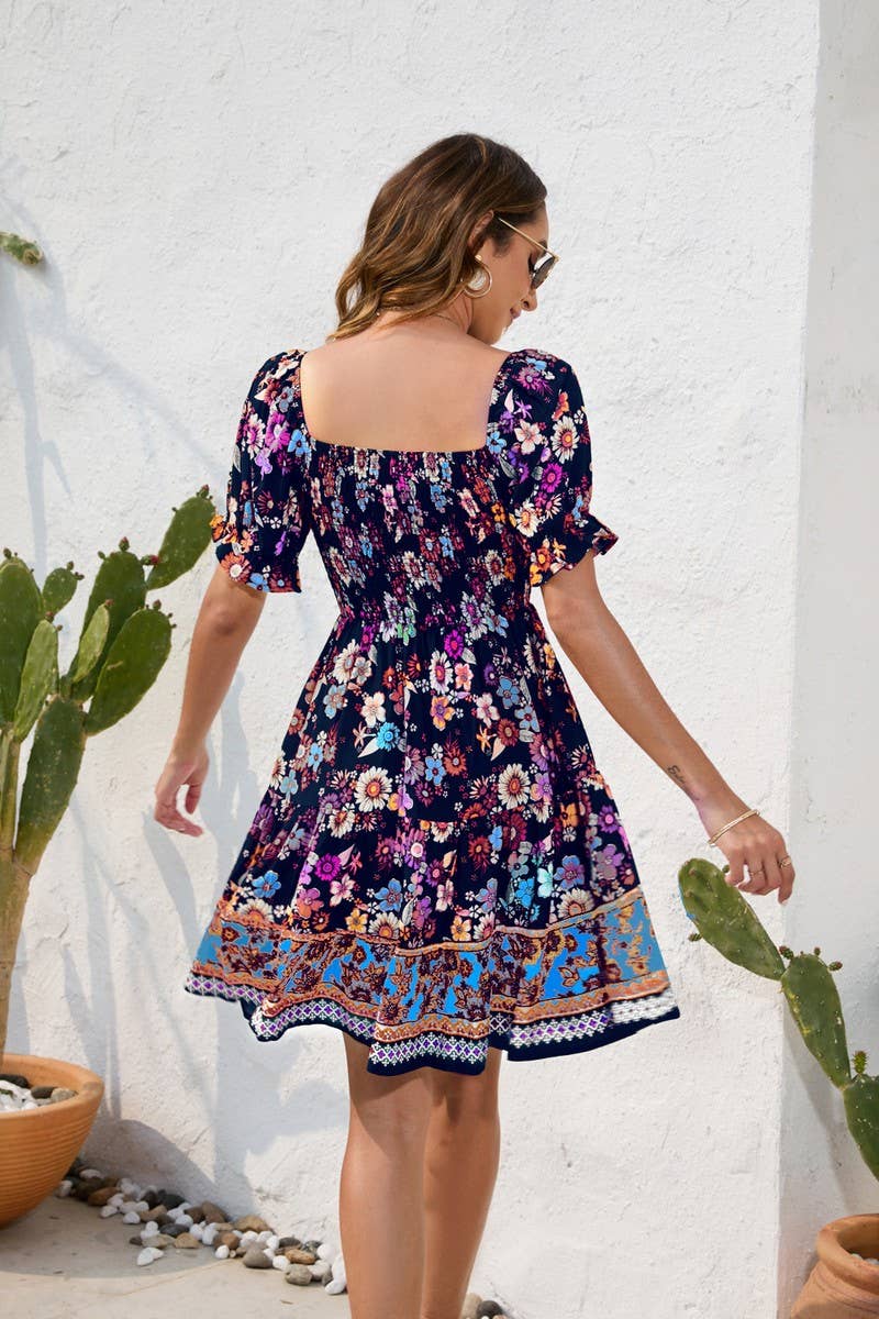 CWDSD4009_PRINT WAIST DRESS BOHO SHORT DRESS