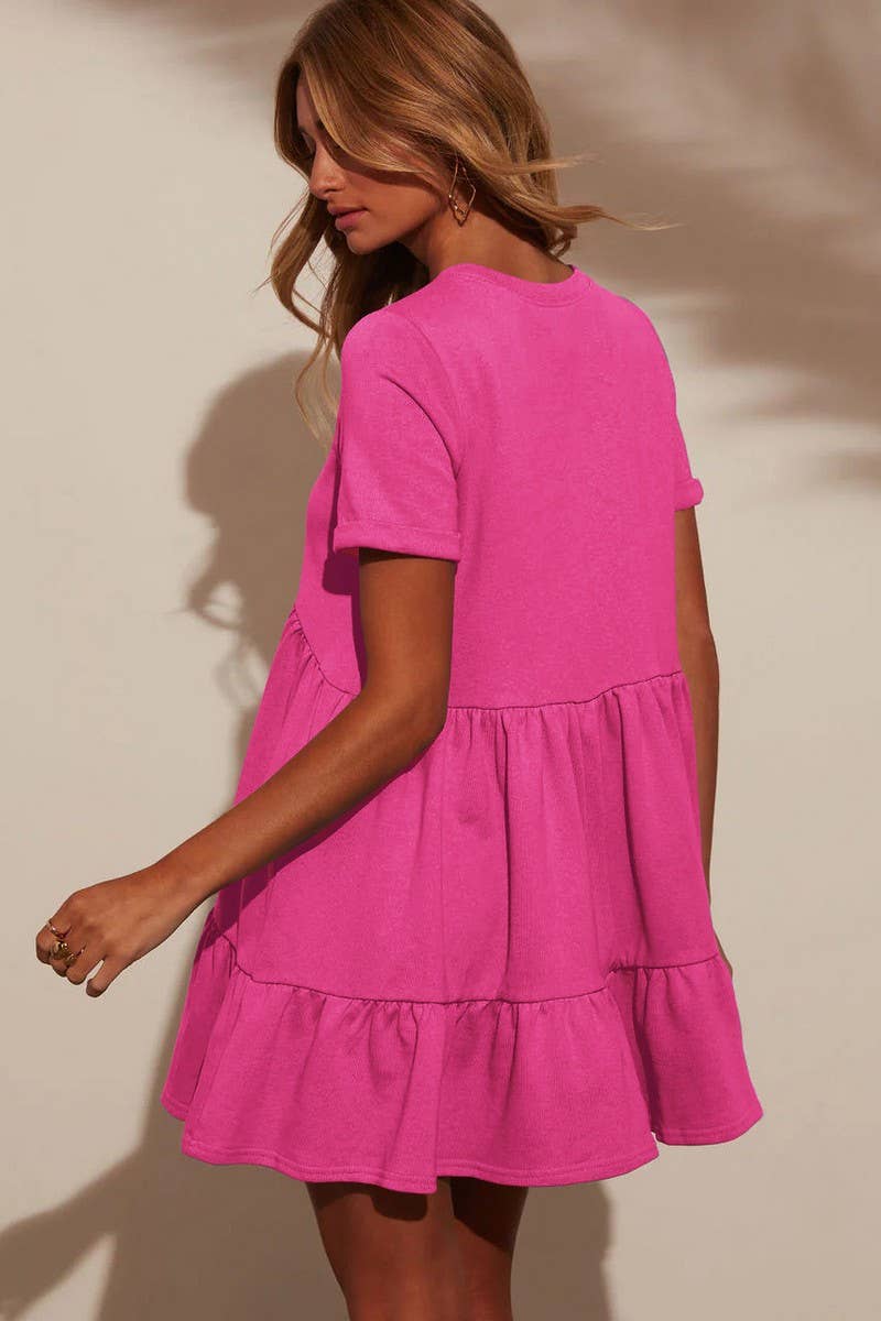 CWDSD7774_CASUAL POCKETED SHORT SLEEVE RUFFLED DRESS