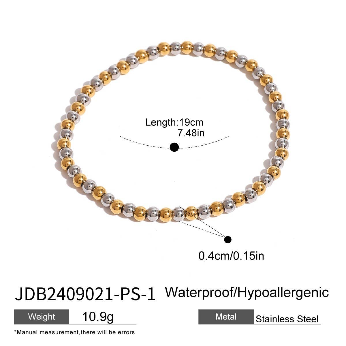 Designer Two-Tone Solid Bead Stretch Bracelet