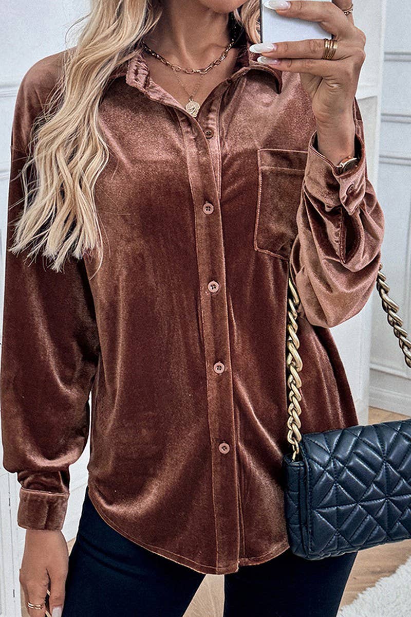 CWTSTL1645_LONG SLEEVE LAPEL SHIRT CARDIGAN TOP