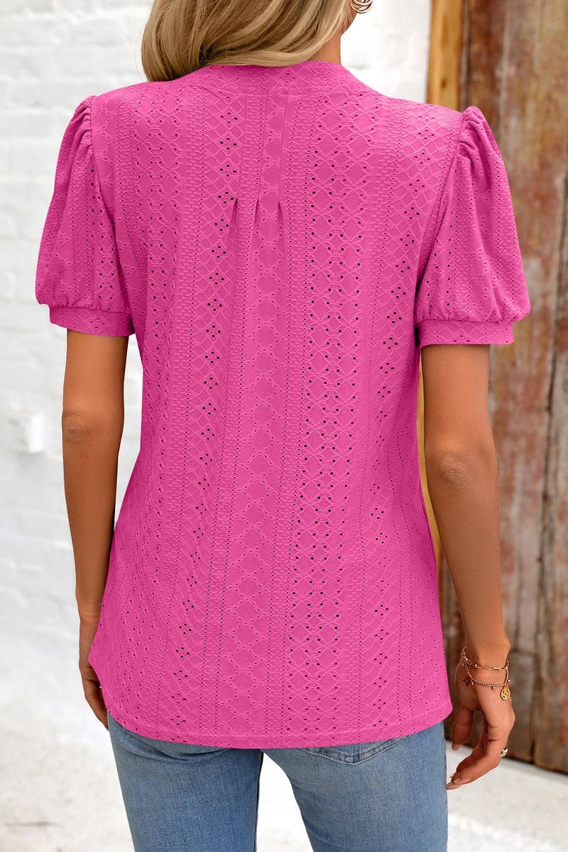 CWTBLS0794_SOLID COLOR V NECK LOOSE SHORT SLEEVED TOP