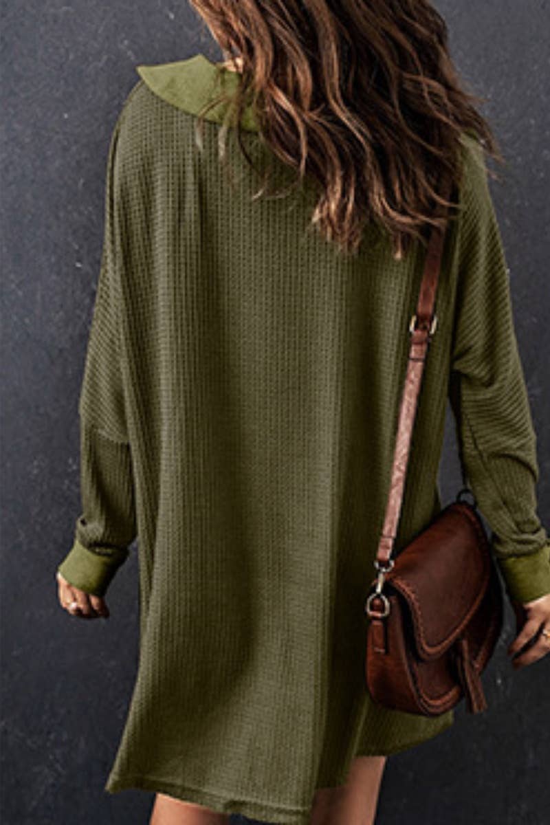 CWOSWL6707_WAFFLE BUTTON POCKET LONG SLEEVE BLOUSE