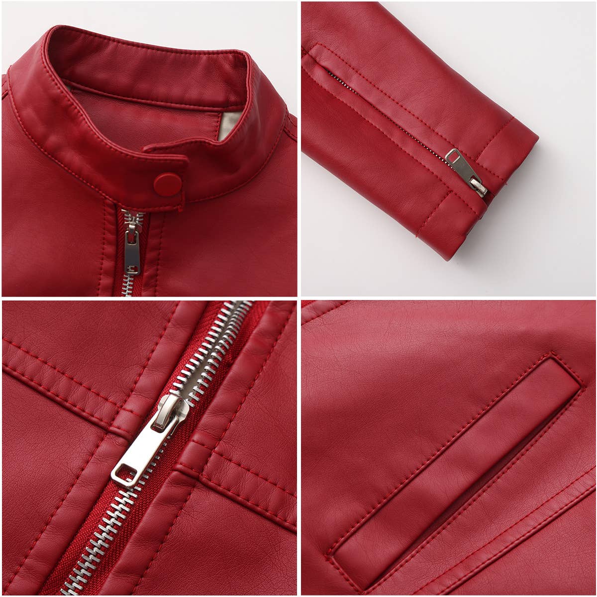 Fashionable stand-up collar short leather jacket
