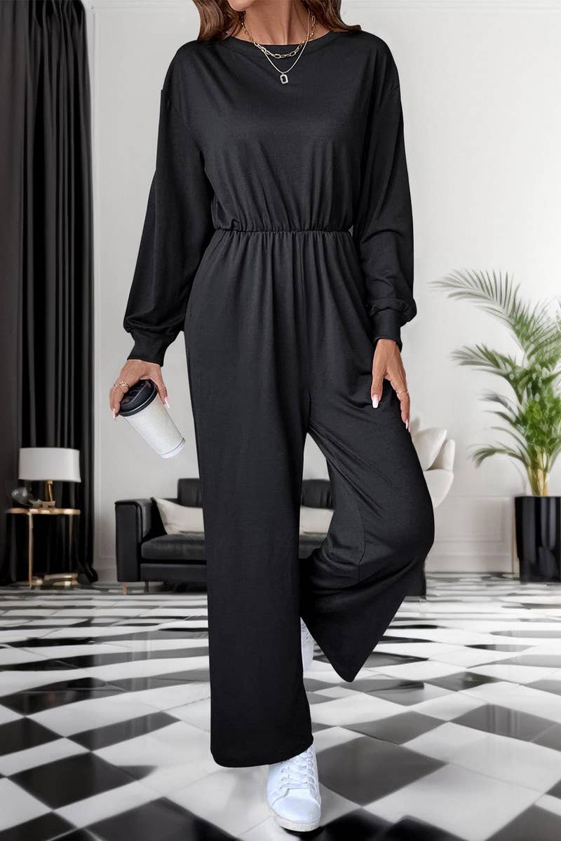 CWSS1083_CASUAL SOLID COLOR HIGH WAIST LONG SLEEVE JUMPSUIT
