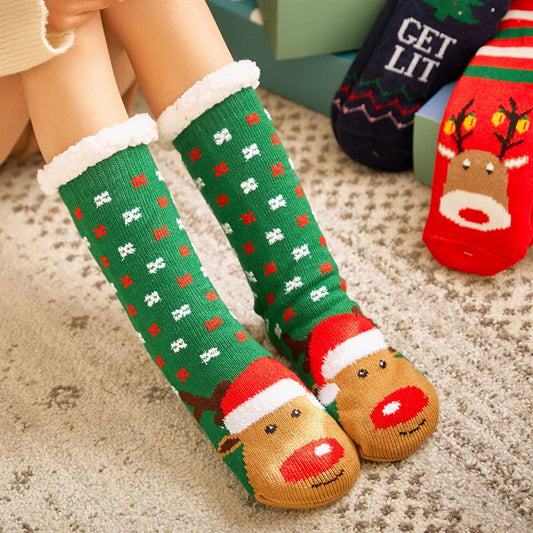 CHRISTMAS ELK MID-TUBE PLUSH INDOOR SLIPPERS