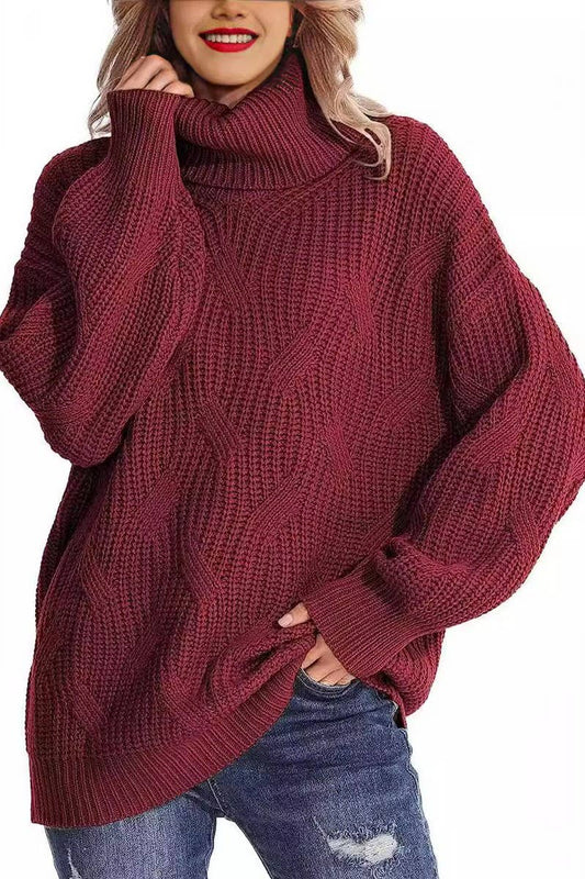 CWOSWL3399_LOOSE TURTLENECK CABLE KNIT LONG SLEEVE PULLOVER