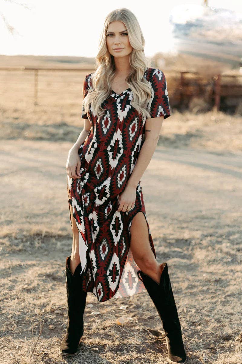 CASUAL V-NECK PULLOVER SHORT SLEEVE LONG DRESS