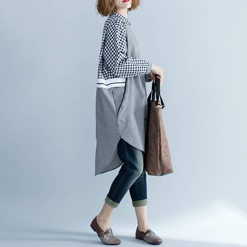 Fashion temperament plaid loose shift dress