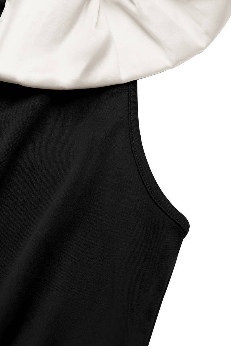 CWSJS1685_BLACK AND WHITE ONE SHOULDER BOW JUMPSUIT