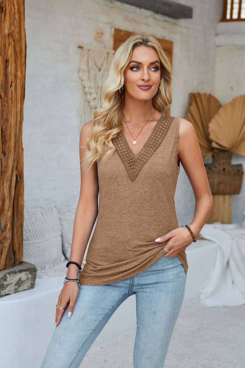 CWTTSL00215_SUMMER V-NECK SOLID COLOR SLEEVELESS TOP