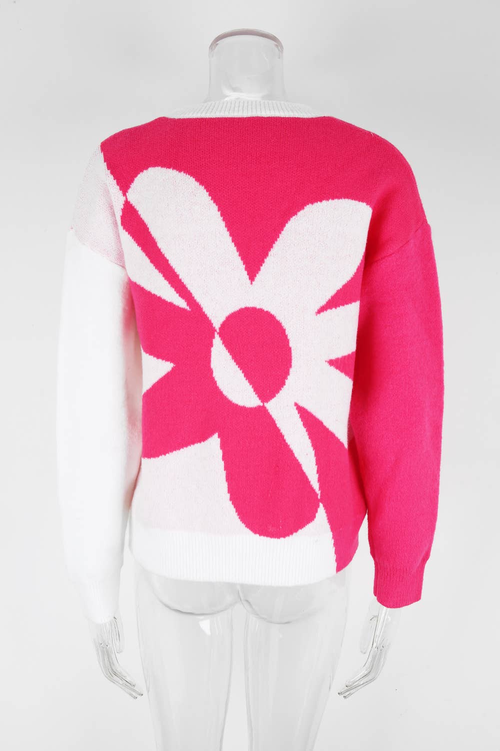 Floral color-blocking knitted pullover sweater