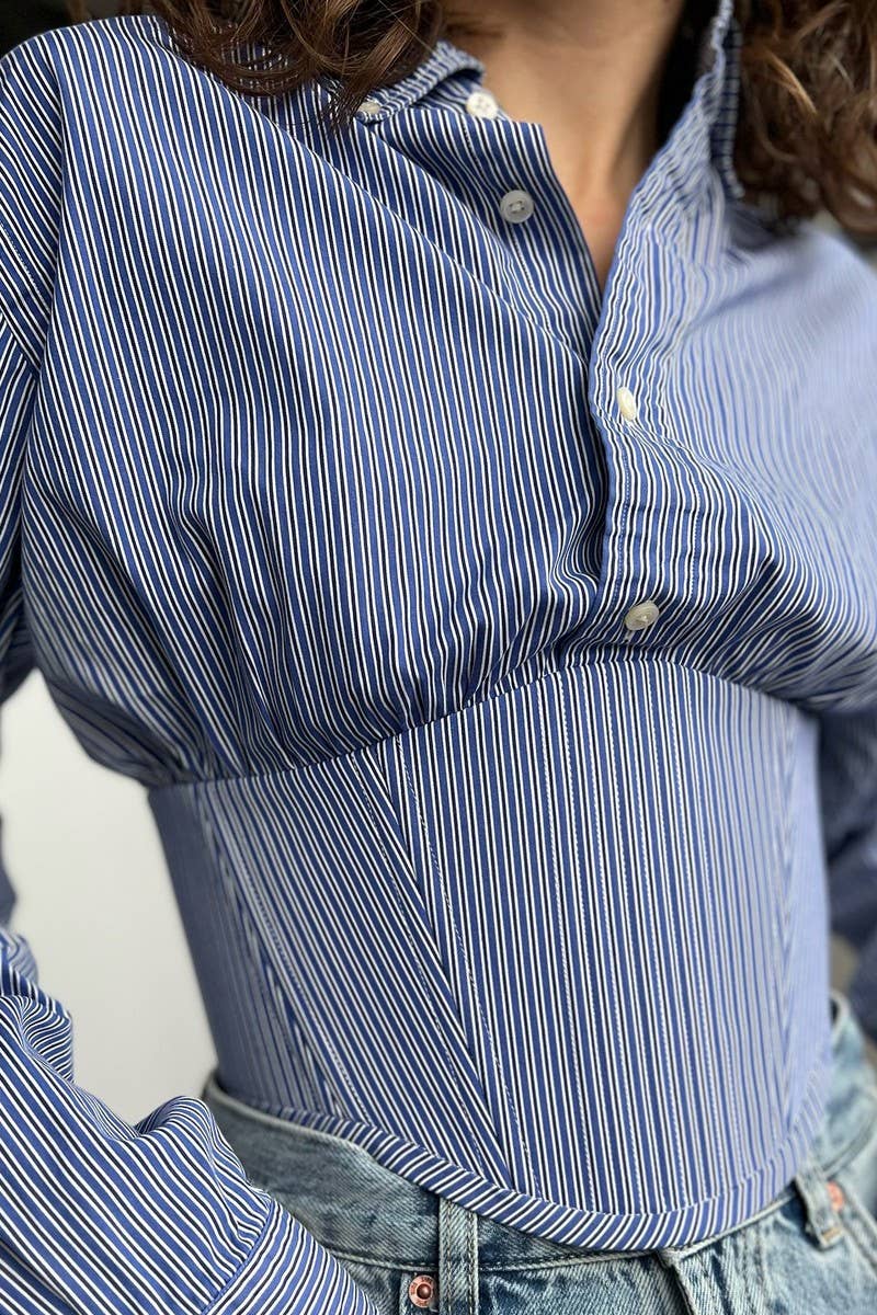 CWTTL2044_SLIM AND LUXURIOUS BLUE AND WHITE STRIPED SHIRT