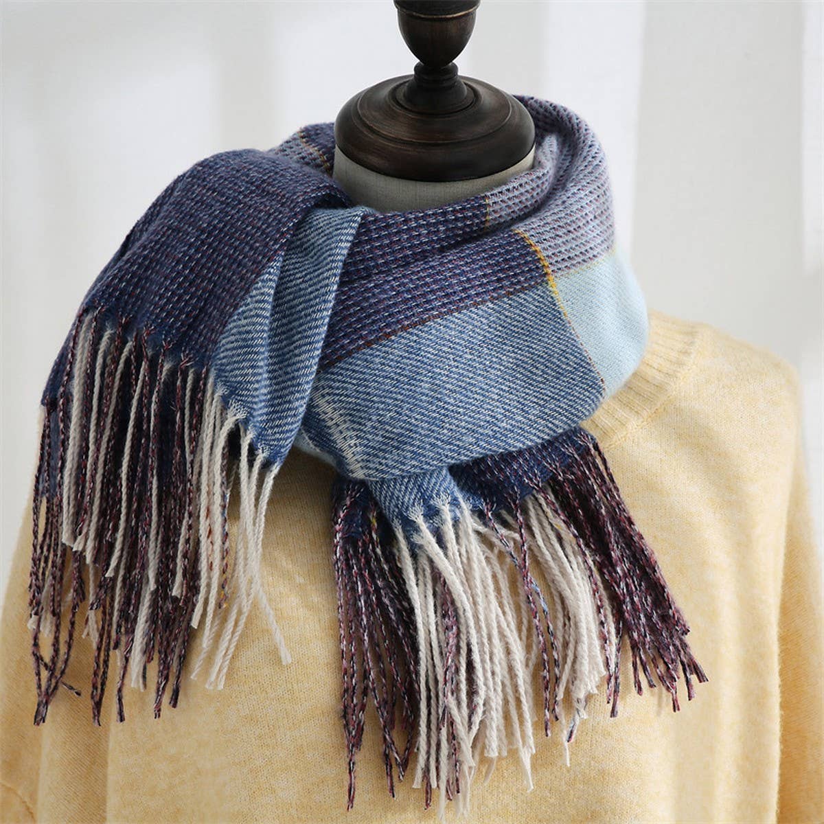 WOMEN FASHION LONG SHAWL BIG GRID SCARF
