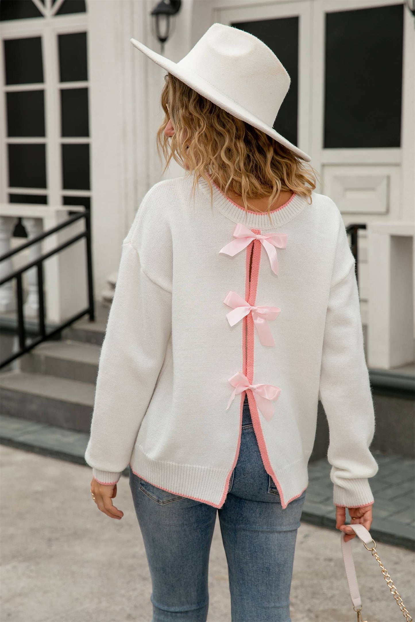 Bowknot is lace-up back sexy back sweater