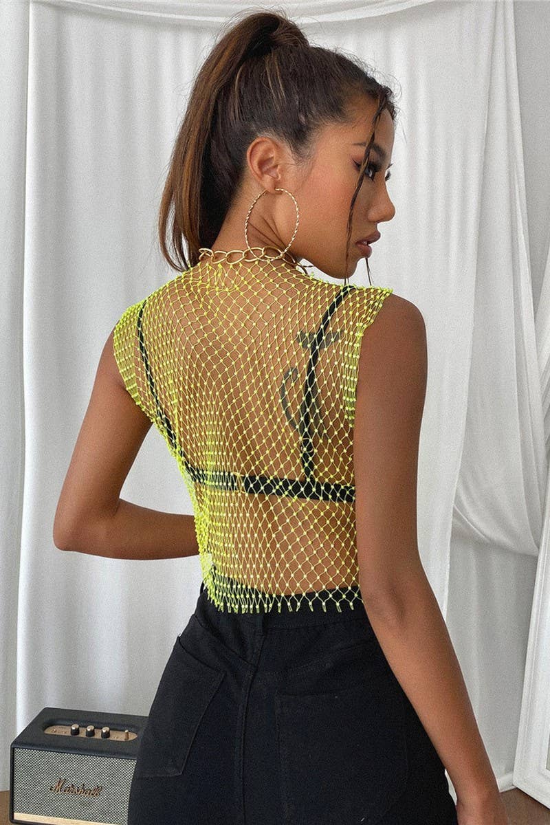 CWTTSL0401_SUMMER RHINESTONE GRID SPARKLING DIAMOND T-SHIRT