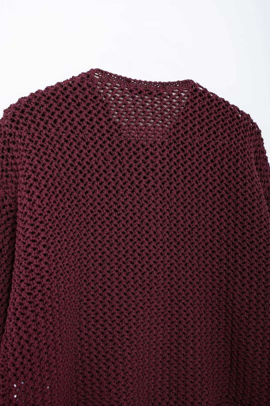 BURGUNDY COARSE NEEDLE KNIT CARDIGAN SWEATER