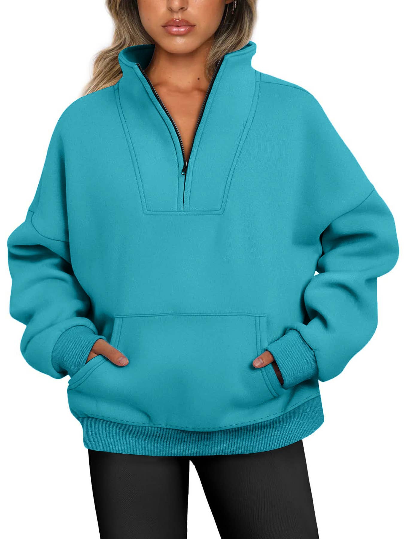 Fleece thread stand-up collar zipper hoodie