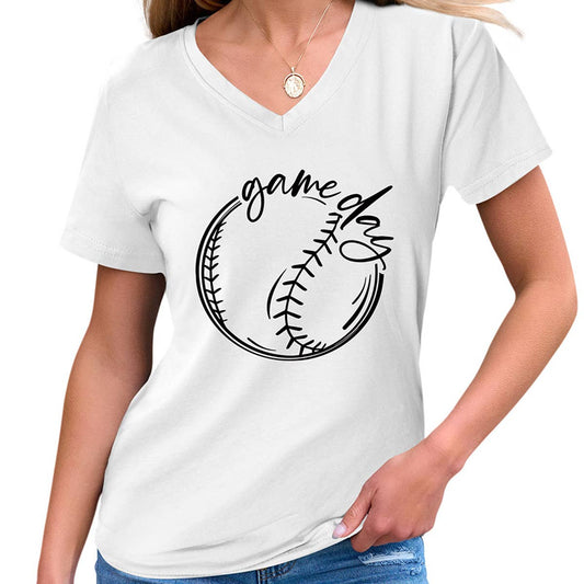 Casual Women?™s Tee ??Game Day V-Neck Design_CWTTS1535