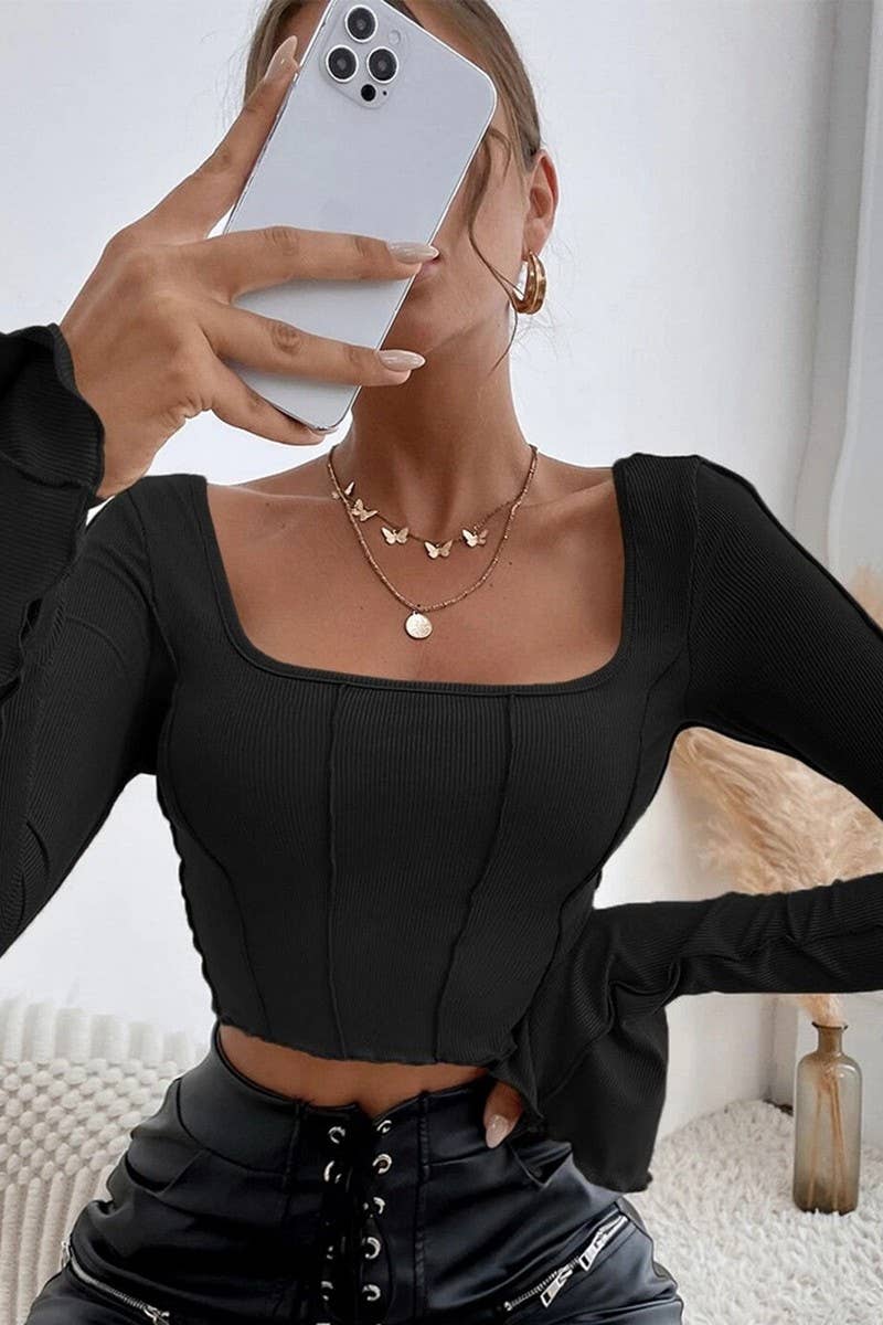 CWTBLL2706_LONG SLEEVE SQUARE NECK CROPPED KNIT PULLOVER