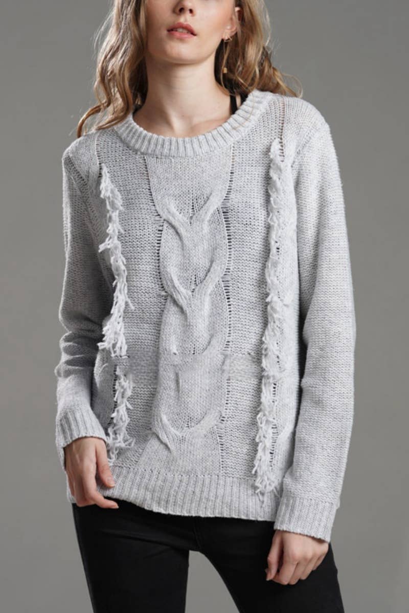 CWOSWL1414_Cable Crew Neck Pullover Casual Sweater