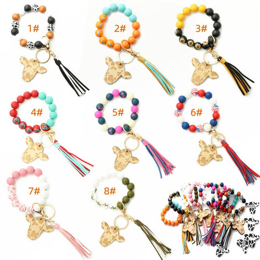 WESTERN NEW TASSEL BRACELET BULL HEAD KEYCHAIN