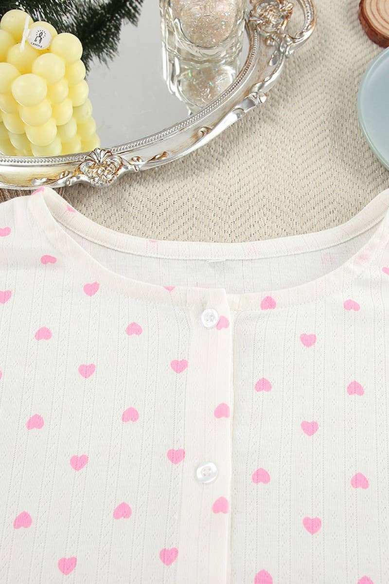 CWSPJ0220_KNITTED HEART PRINT PAJAMAS TWO-PIECE SET