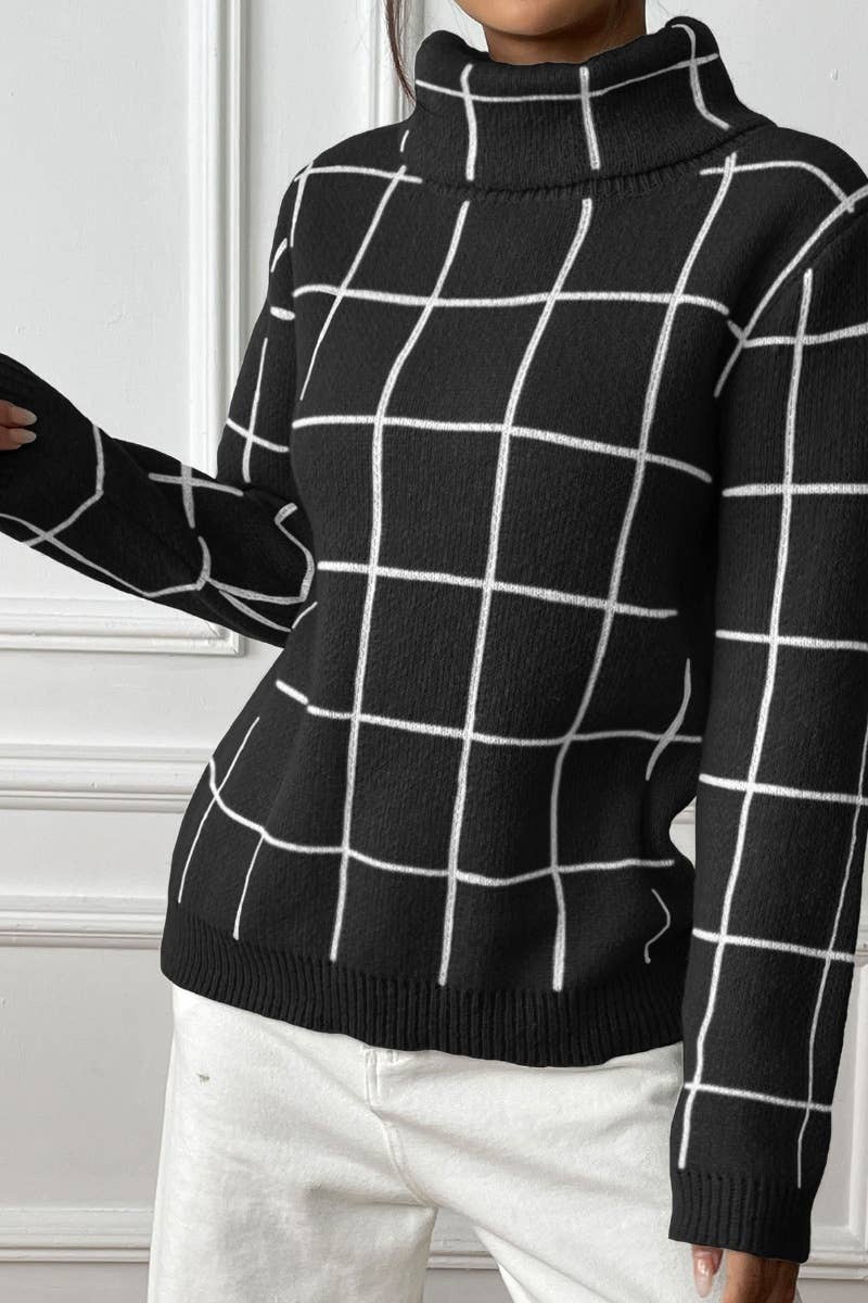 CWOSWL6724_WINTER TURTLENECK STRIPED LONG-SLEEVED SWEATER