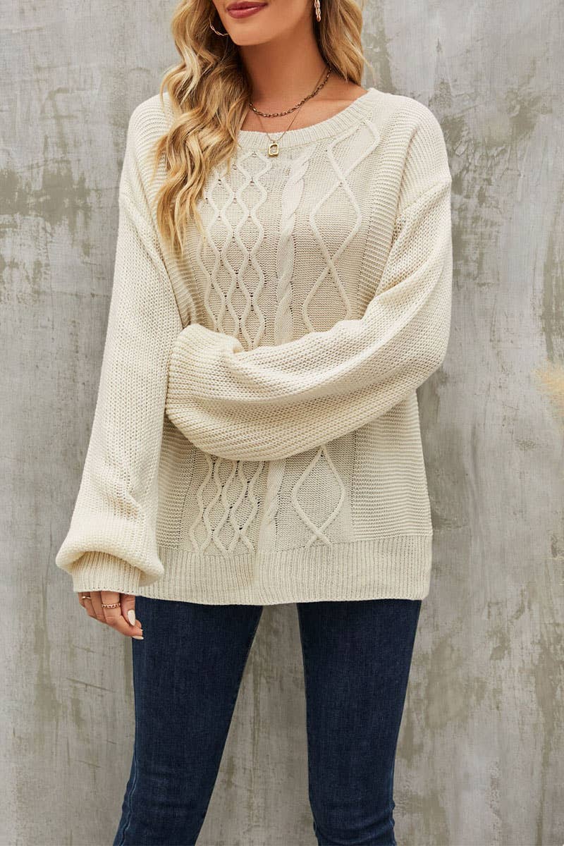 Crew-neck twist solid color knit sweater