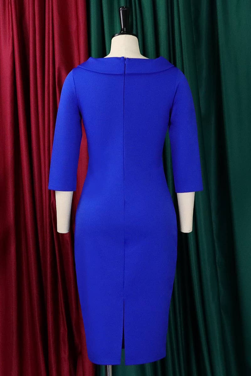 CWDSD3595_PLUS SIZE V-NECK WAIST MIDI DRESS