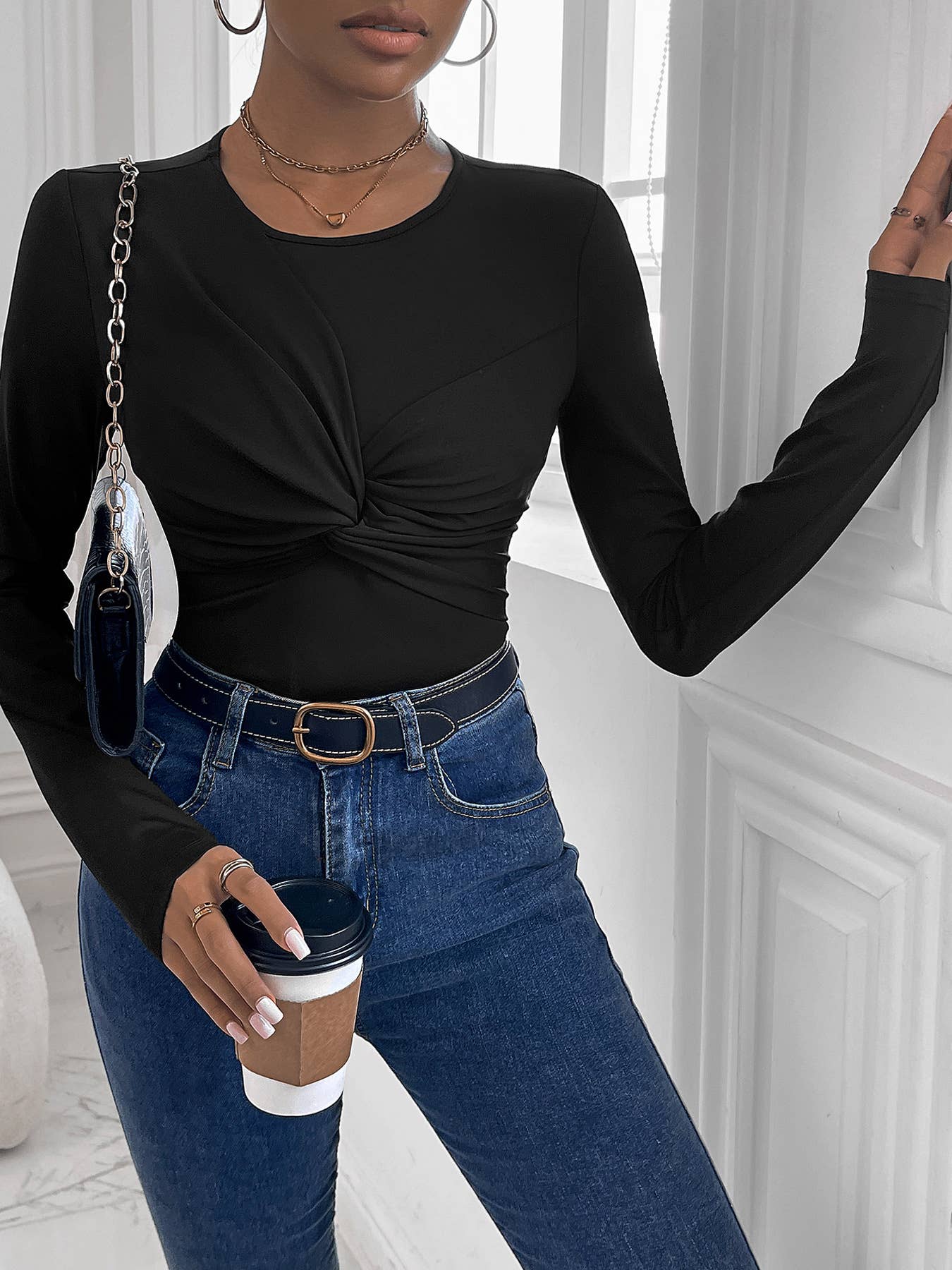 BLACK KINK CREW NECK LONG SLEEVE ONESIE