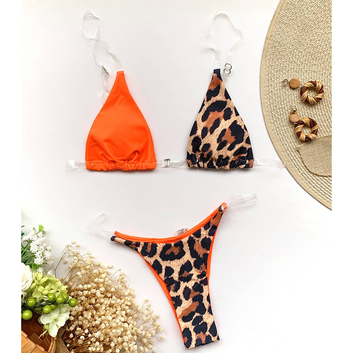 INVISIBLE STRAP LEOPARD PRINT SWIMSUIT