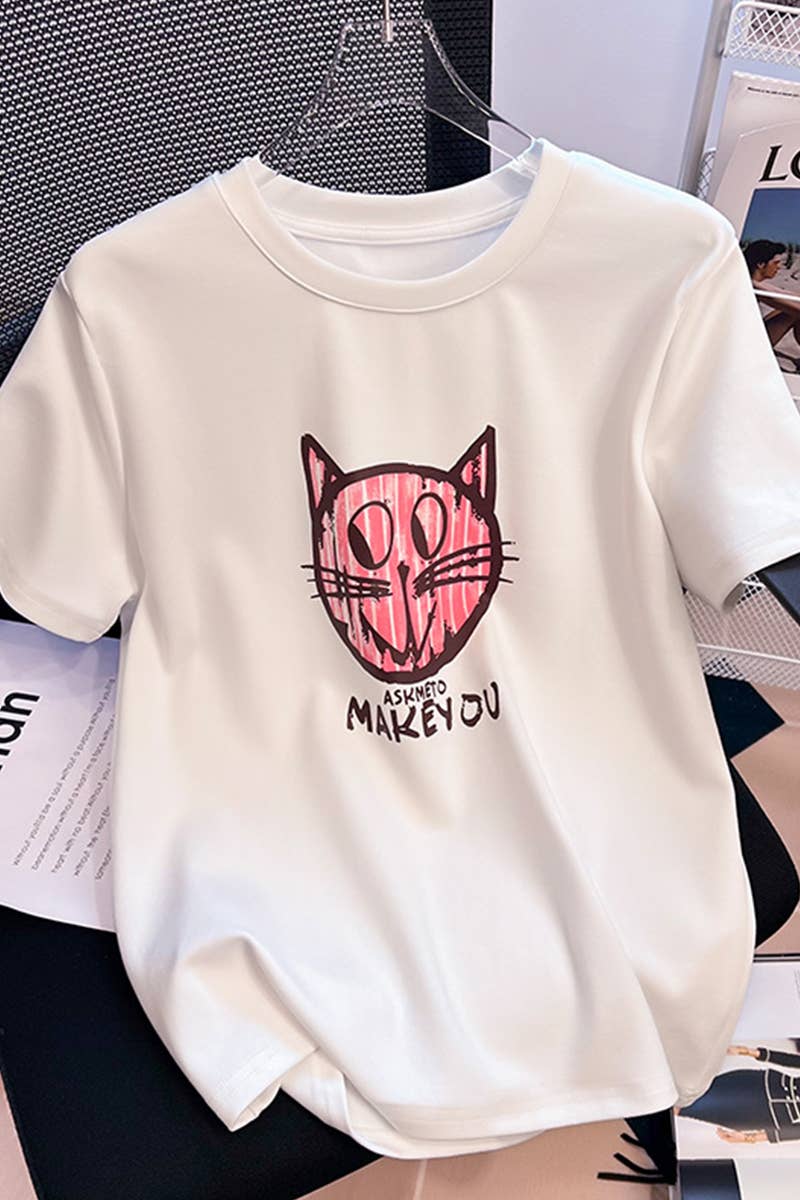 CWTTS1000_FUN CAT WHITE SHORT SLEEVED T SHIRT