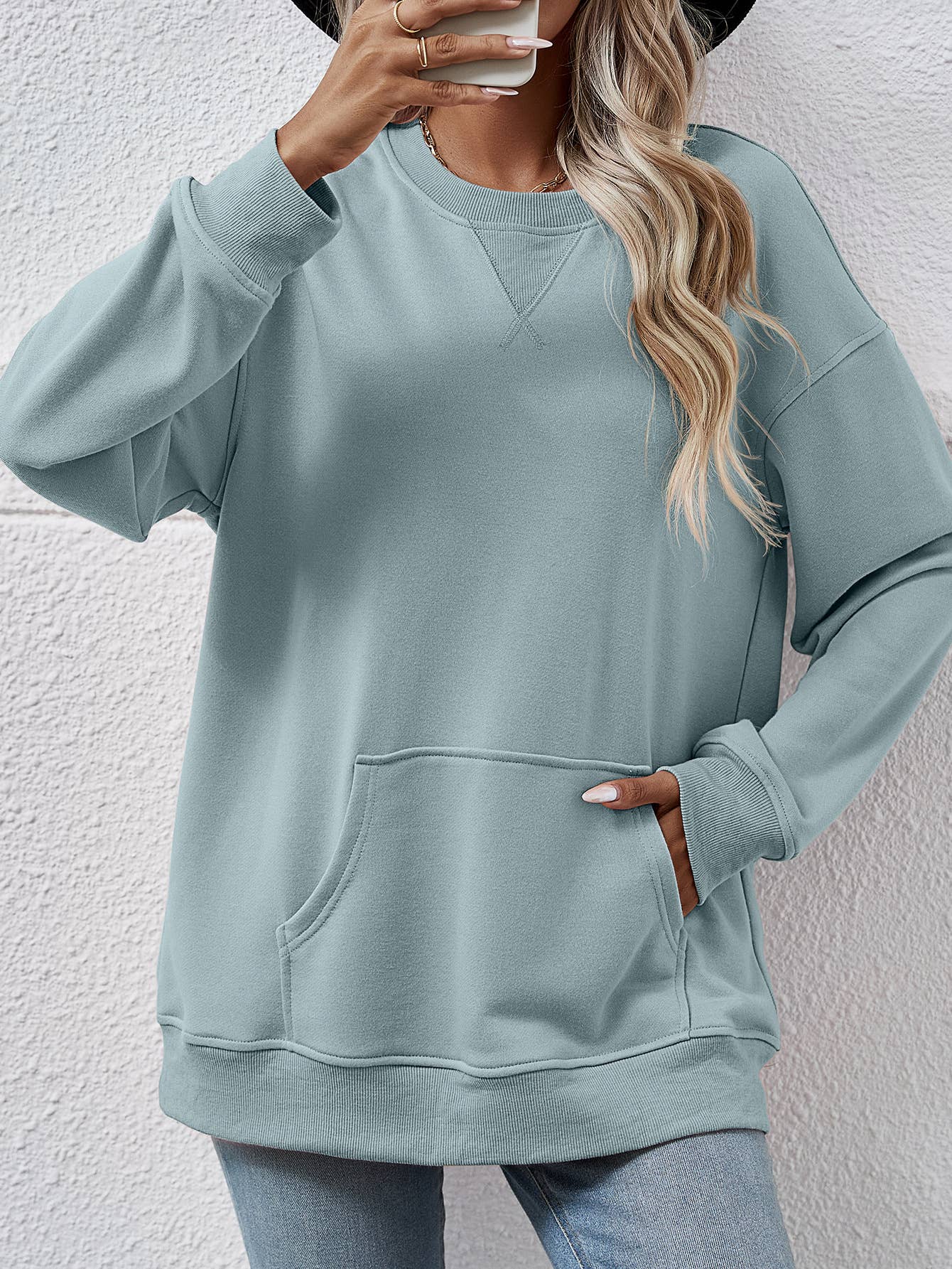 Casual women hoodie with loose crew neck pockets