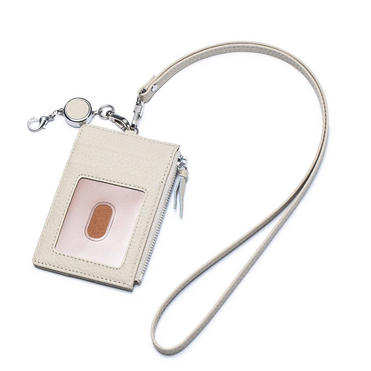 GENUINE LEATHER CARD HOLDER WITH ZIP-LOCK LANYARD_CWAB3828