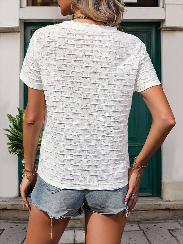 Casual solid color texture short sleeve top