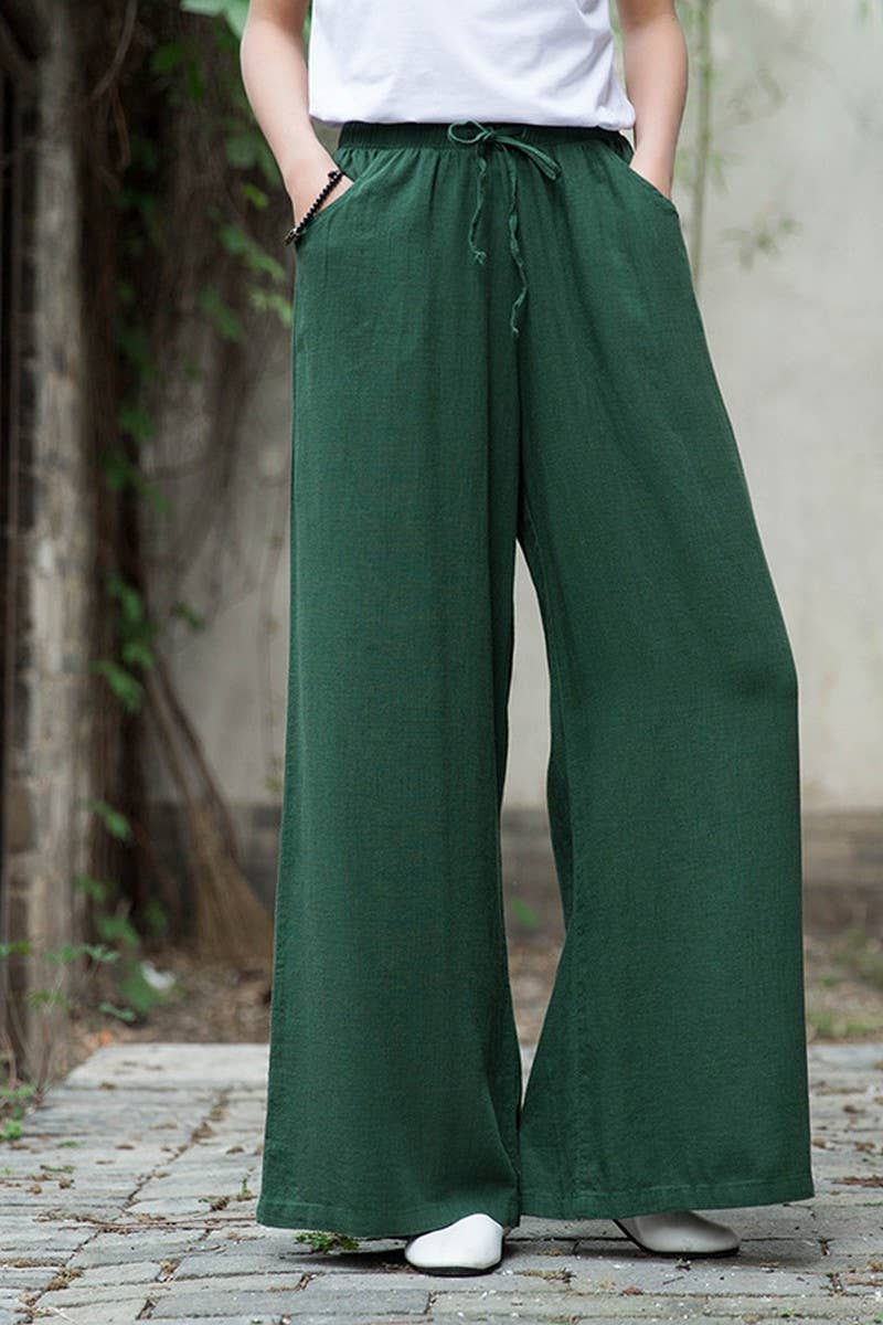 CWBLP1376_COTTON AND LINEN DRAWSTRING WIDE LEG PANTS