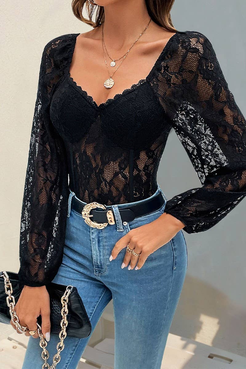 CWSBSL0120_LACE PANEL LONG SLEEVE SOLID COLOR BODYSUIT