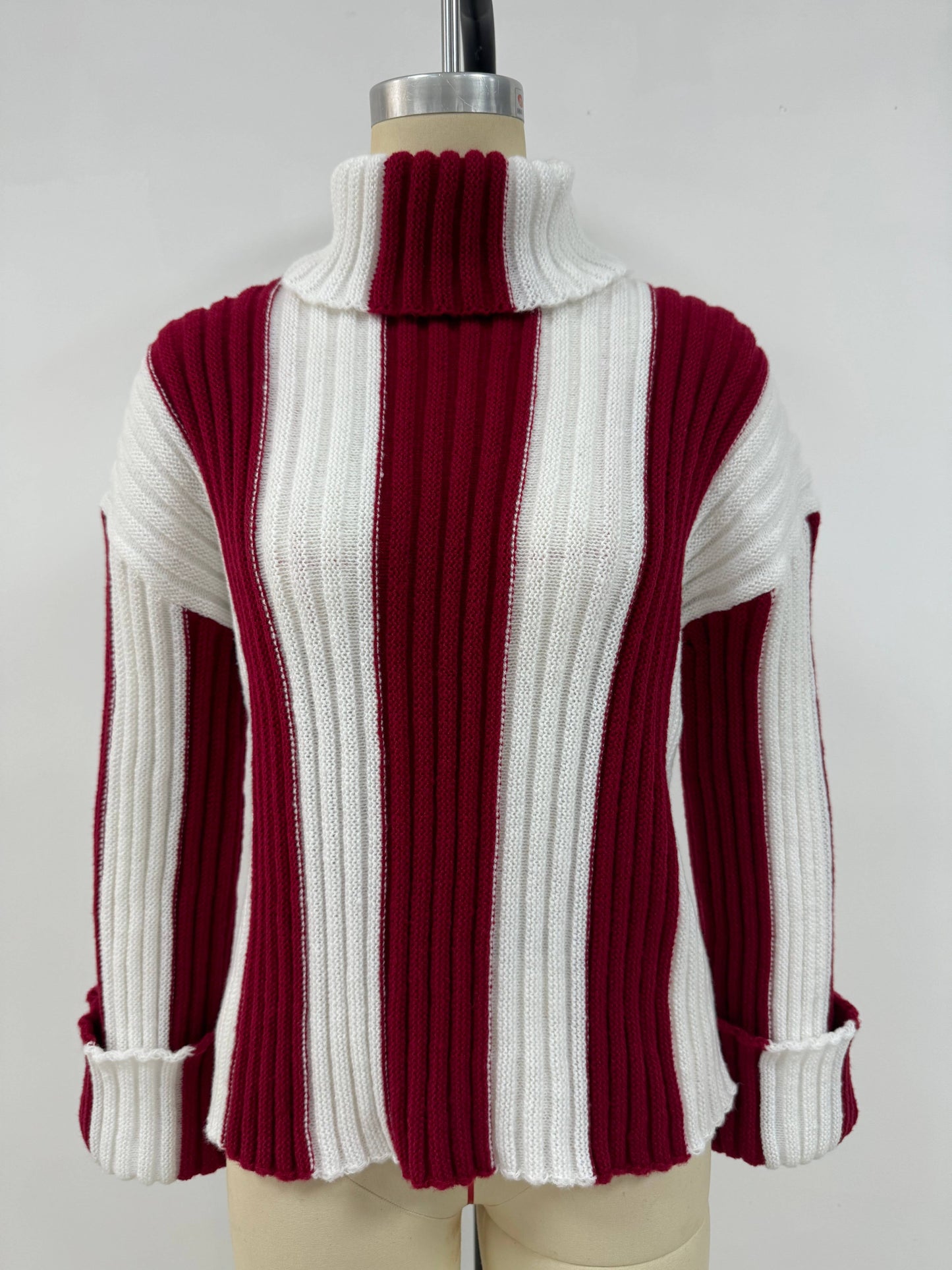 Color-blocking and patchwork high-neck sweater