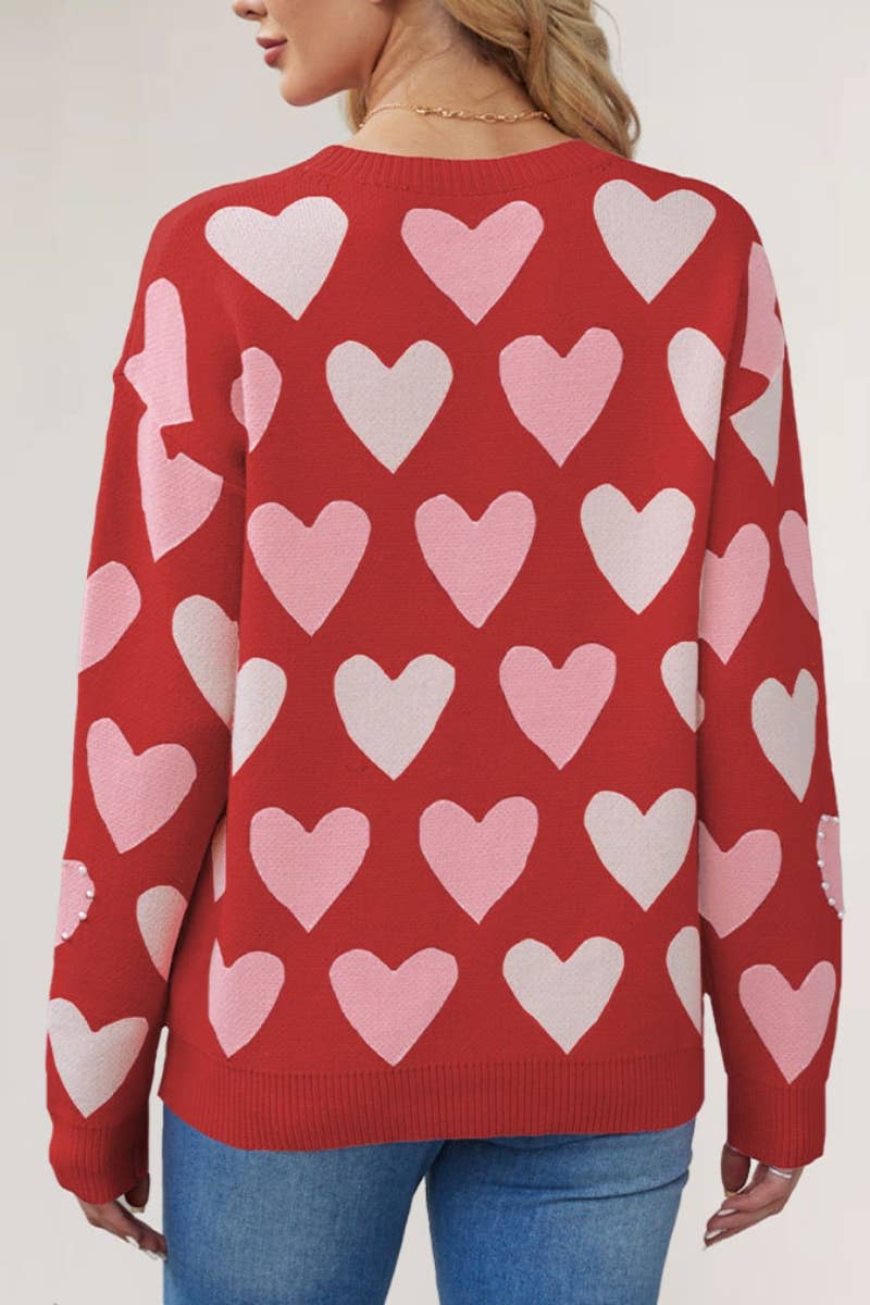 CWOSWL5885_LOVE BEADED CREW-NECK LONG-SLEEVED SWEATER