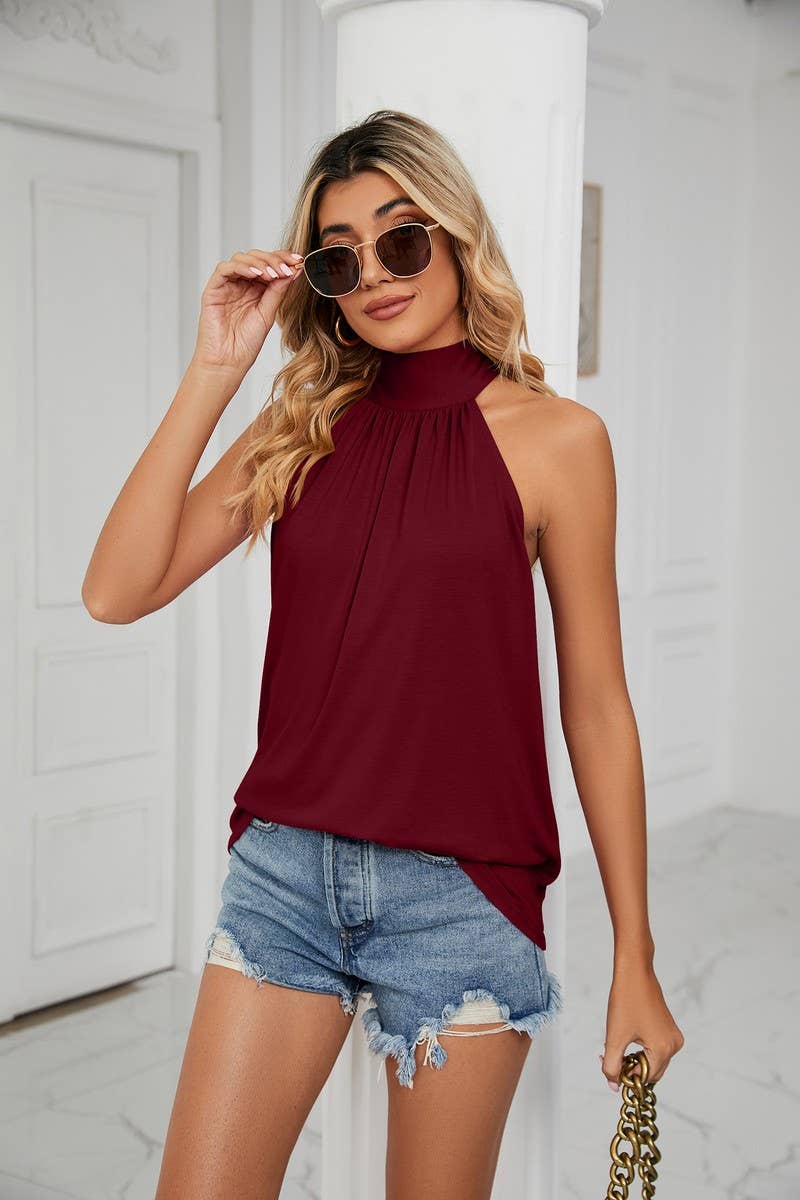 CWTTSL0233_Halterneck Back Tied Sleeveless Knit Top