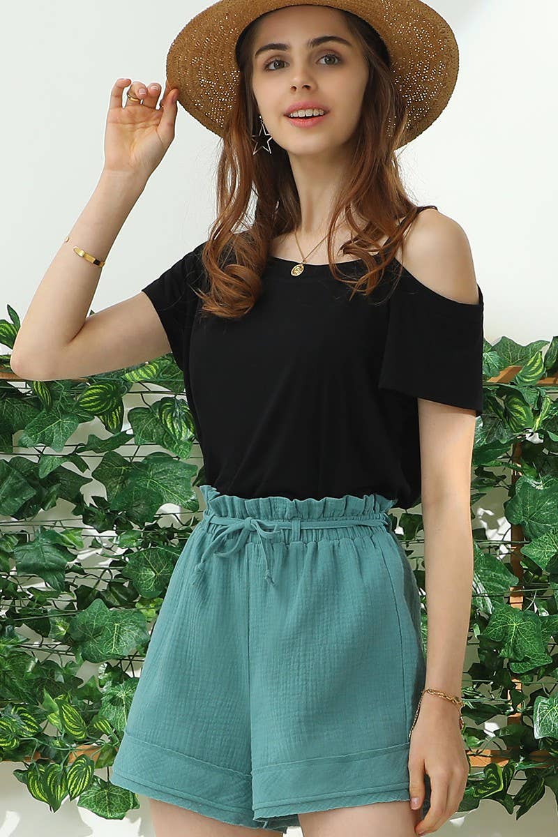 CWBSP153_HIGH WAIST VINTAGE COTTON PANTS WITH RAW CUT