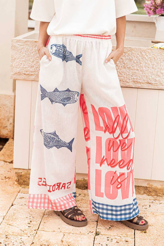 CWBLP2044_NEW SUMMER GRAFFITI PRINT LOOSE STRAIGHT PANTS