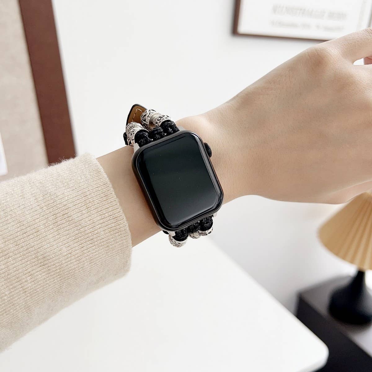 IWATCH9-1 TIBETAN SILVER DENIM LEATHER STRAP
