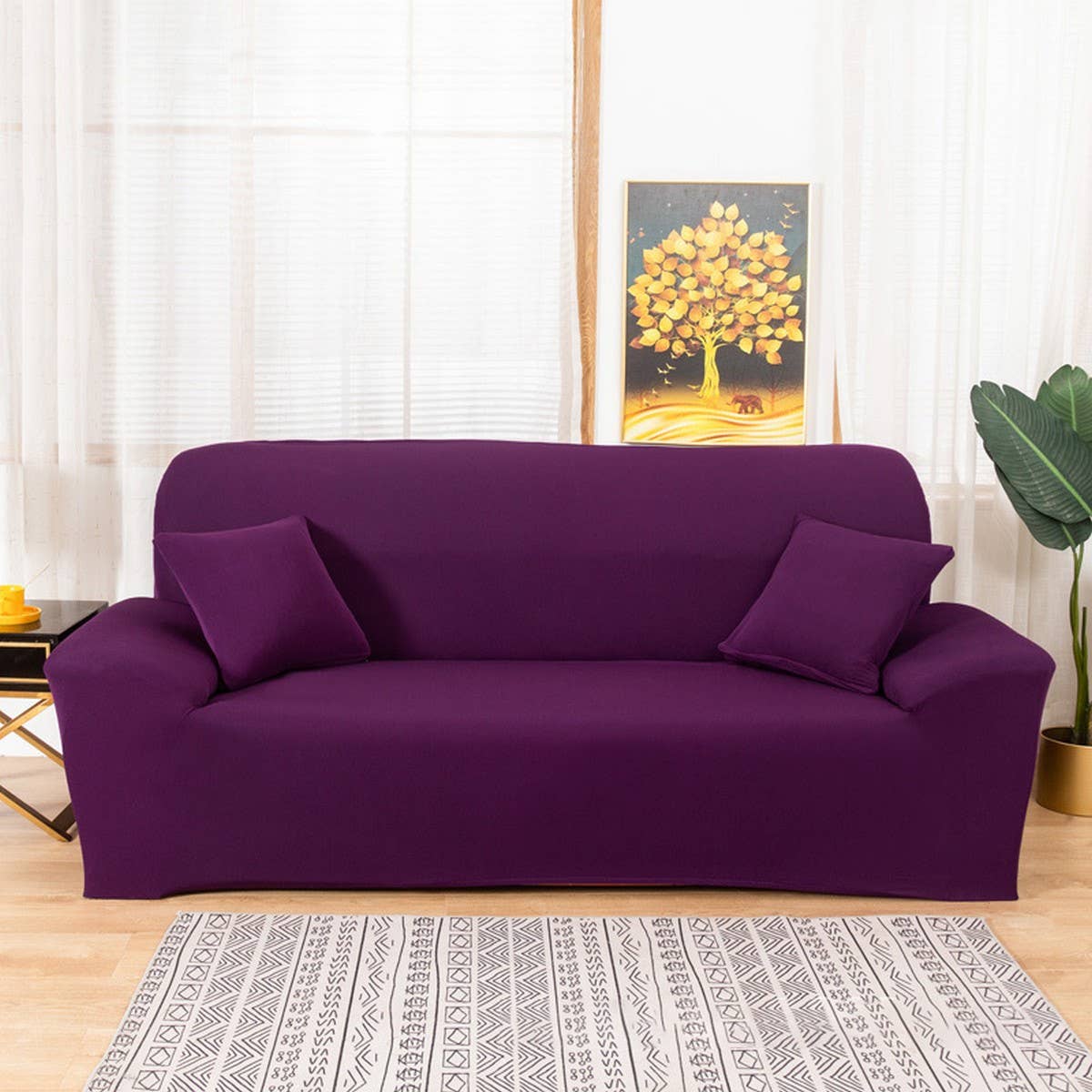 Modern Knit Sofa Cover, Stretch Fit, Solid Color